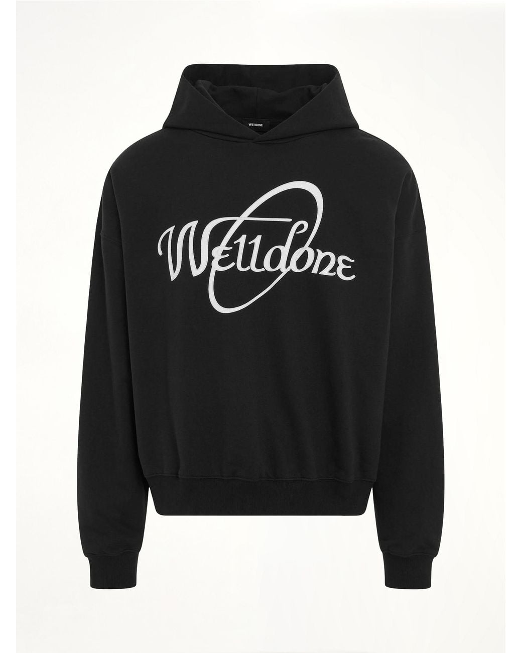 we11done Black Cursive Circle Logo Hoodie for men