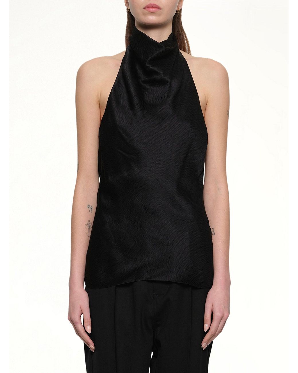 Balmain Black Halterneck Crepe Satin Top