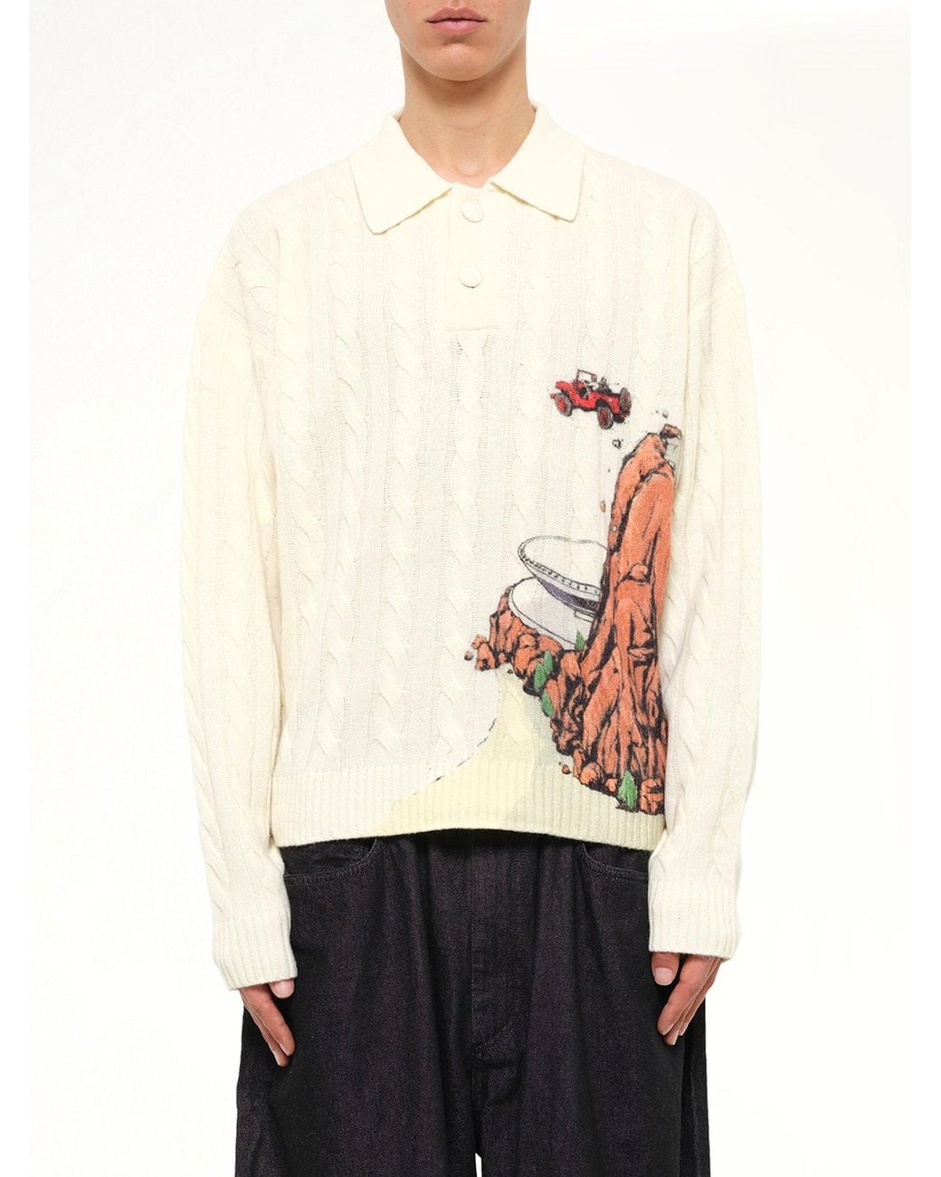 House of Errors Natural Cliff Crash Cable Knit Rugby for men