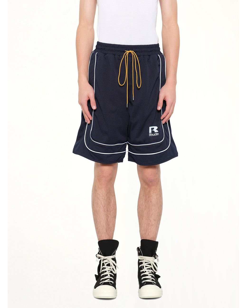 Rhude Blue Mesh Piping Baggy Track Short for men