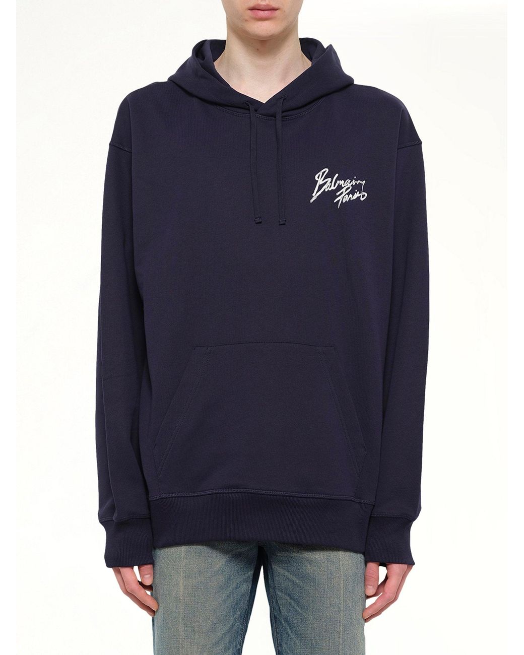 Balmain Blue Small Paris Brush Hoodie Reg for men