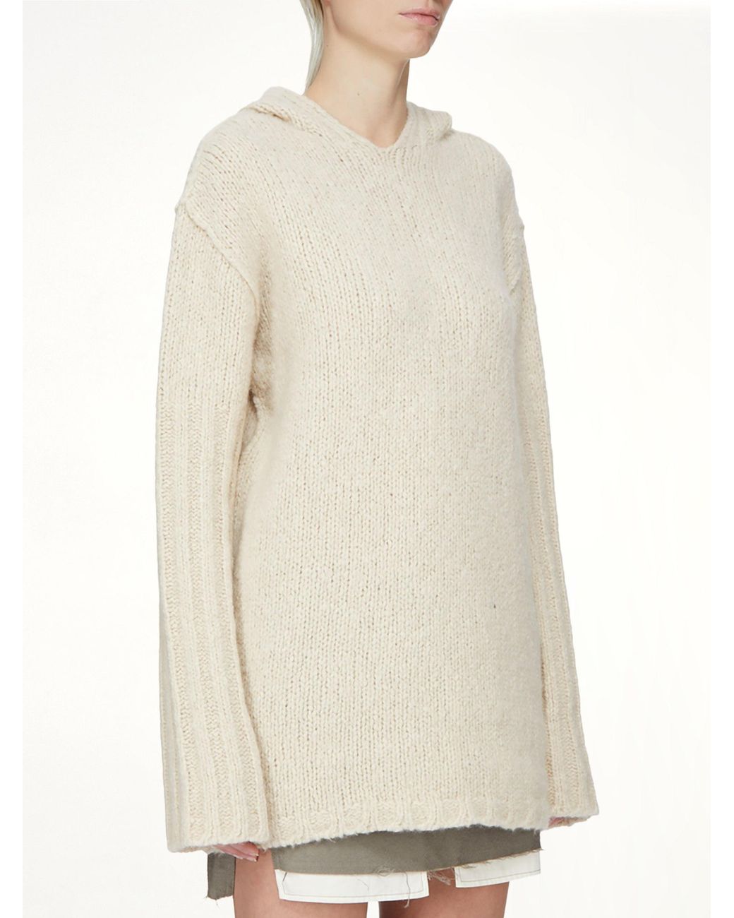 Rick Owens White Silk Cashmere Oversized Hoodie