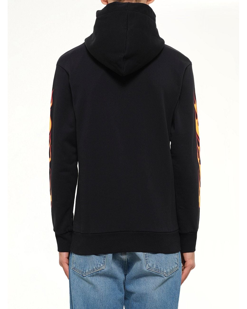 Palm Angels Black Printed Palms And Flames Hoodie for men