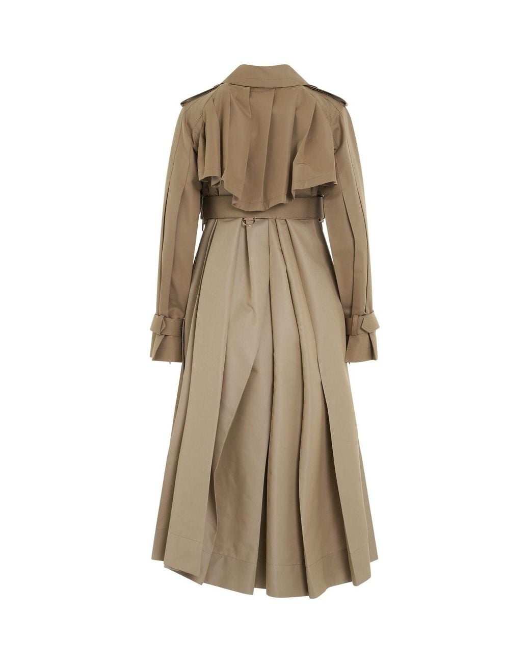 Sacai Natural Cotton Gabardine Pleated Coat, Long Sleeves, 100% Cotton