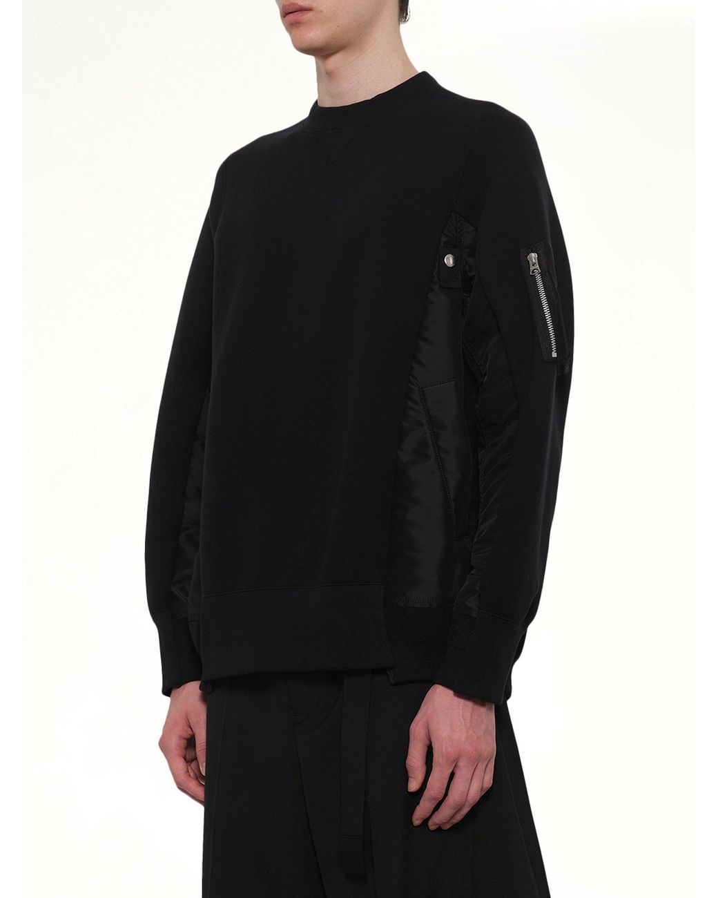 Sacai Black Sponge Sweat X Nylon Twill Pullover for men