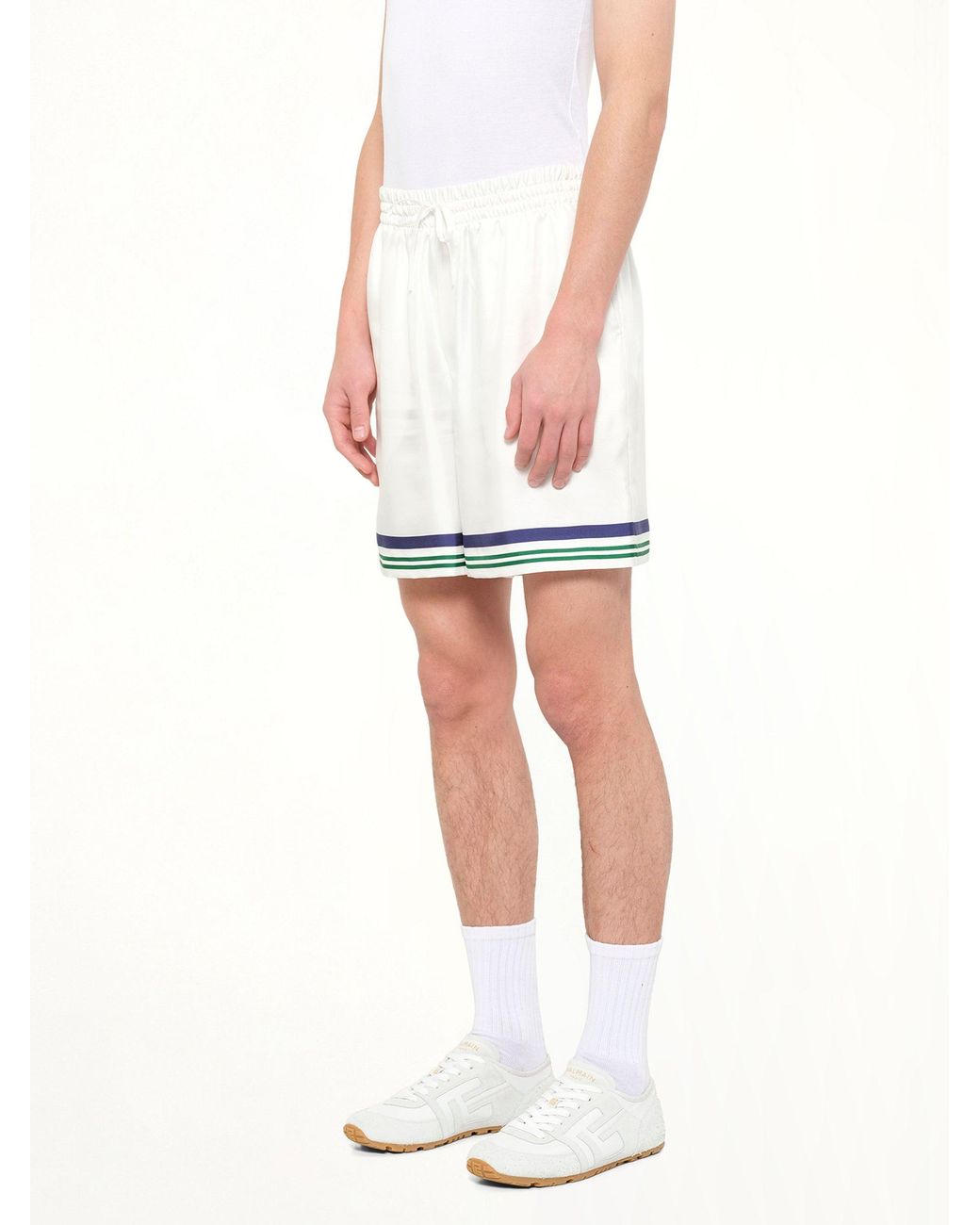 Casablanca White Hotel Emblem Silk Shorts for men