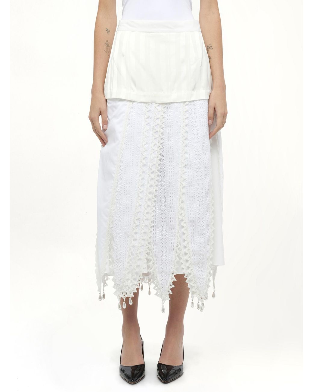 Loewe White Lace Petal Skirt