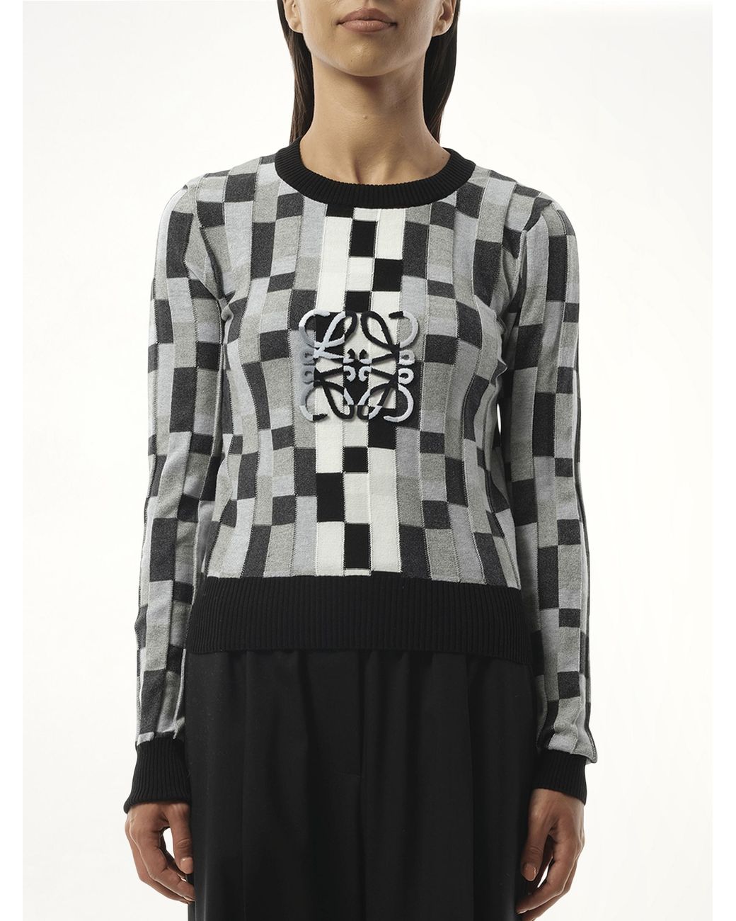 Loewe Gray Intarsia Anagram Sweater, 100% Cotton