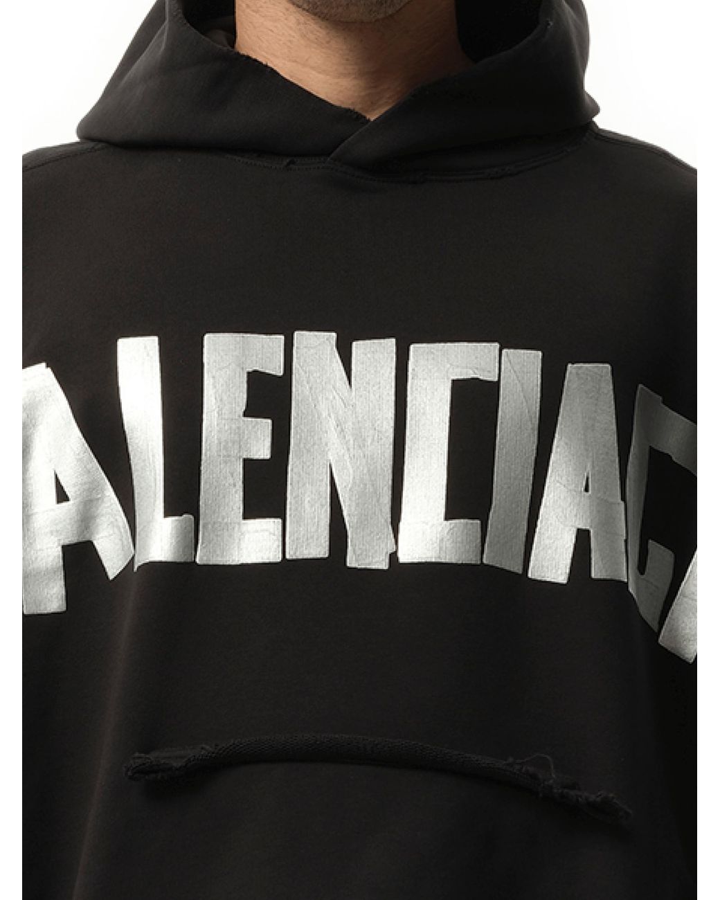 Balenciaga Tape Type Ripped Pocket Hoodie, 100% Cotton, Size