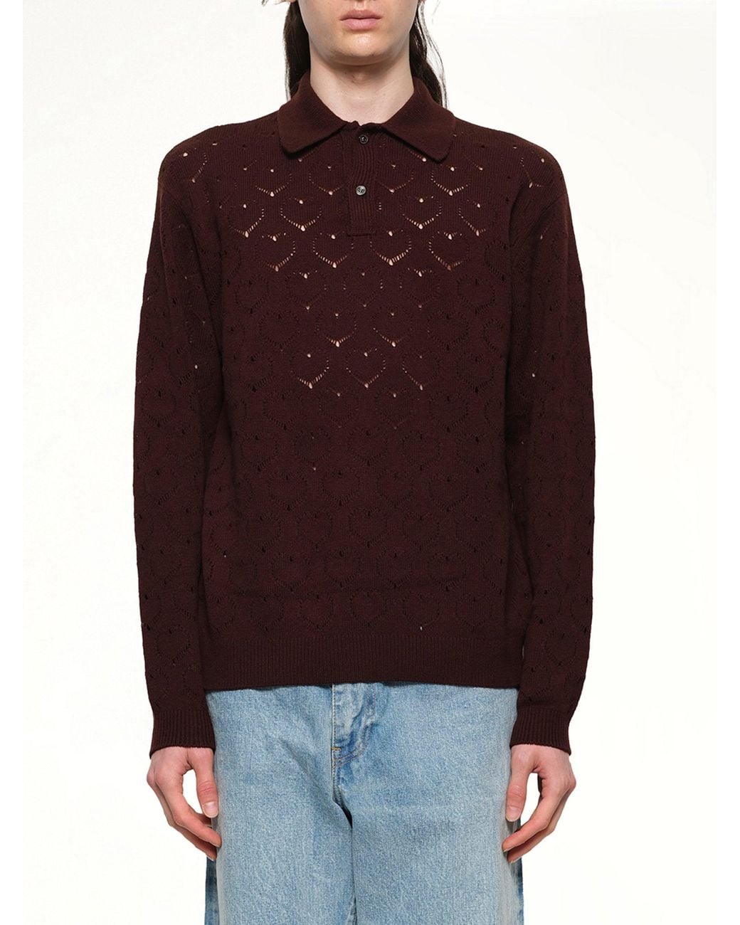 vowels Red Eyelet Polo for men