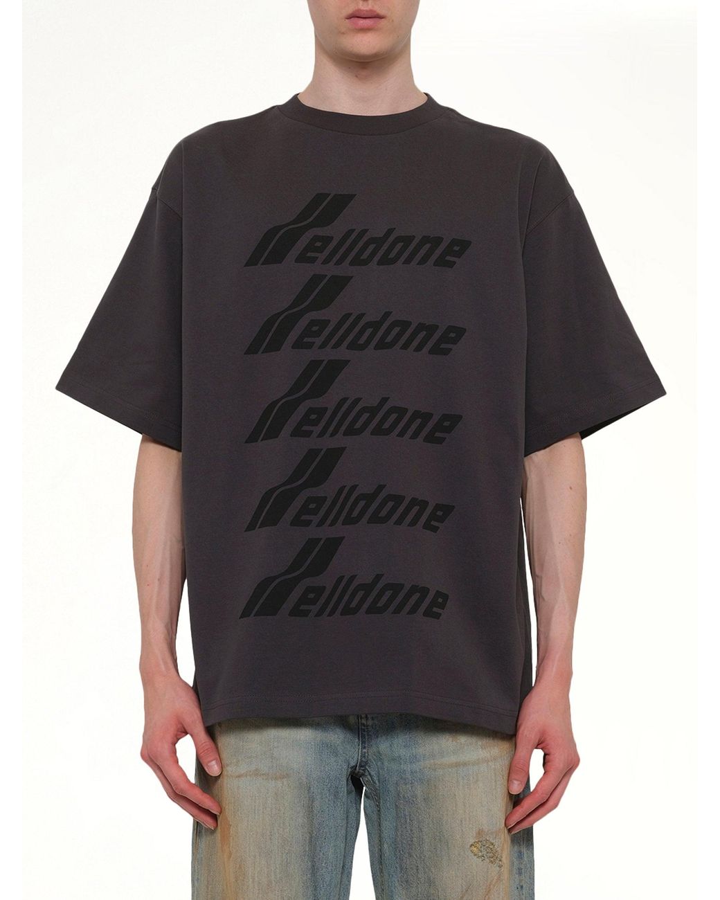 we11done Black Classic Front Logo T-Shirt for men