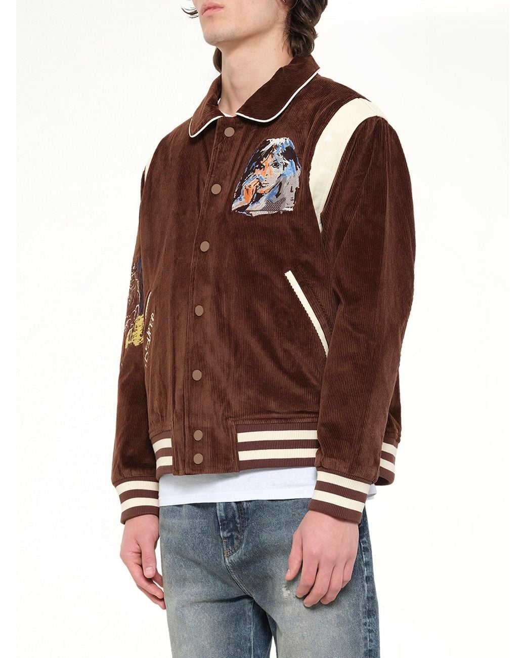 Kidsuper Brown Washed Corduroy Embroidered Faces Jacket for men