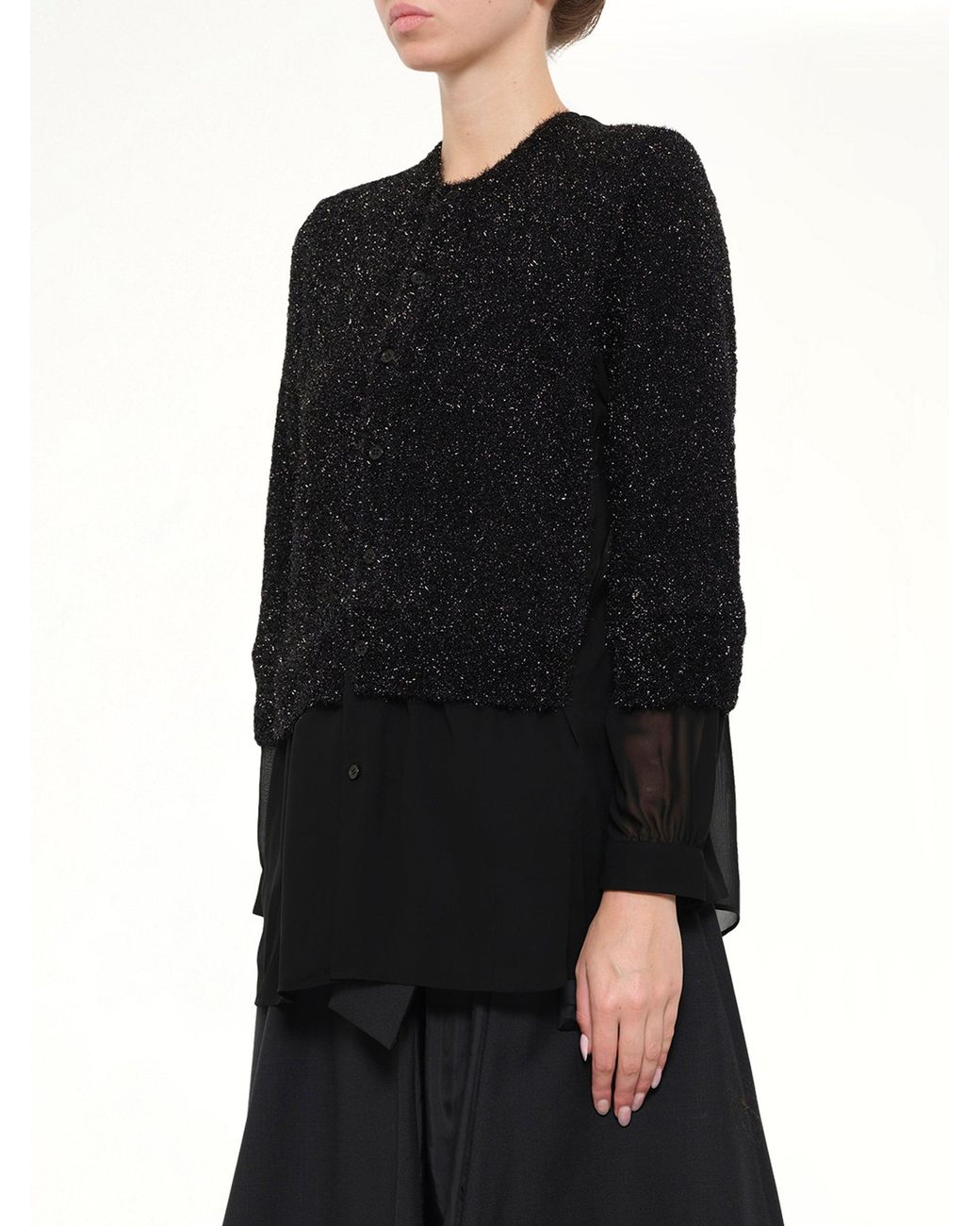 Noir Kei Ninomiya Black Lame Fur Cardigan