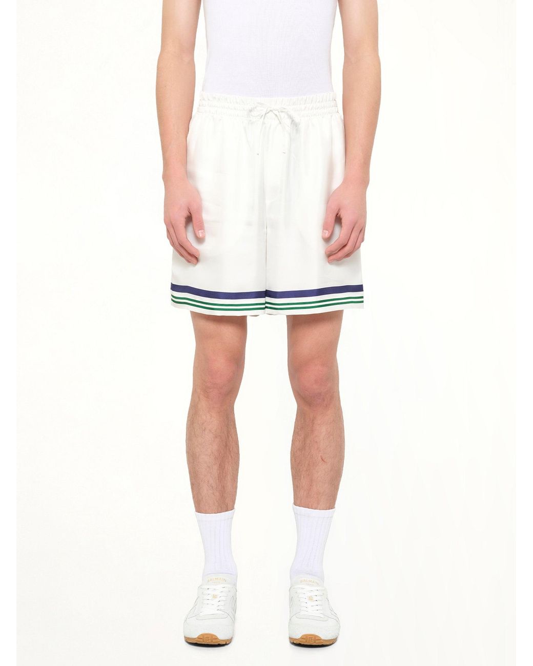 Casablanca White Hotel Emblem Silk Shorts for men