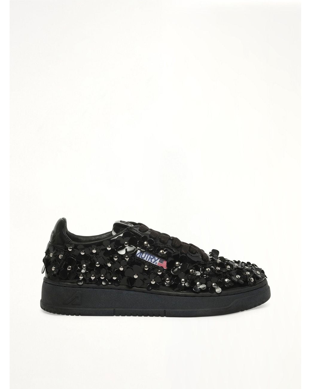 Autry Black Medalist Low Patent Flower Sneaker