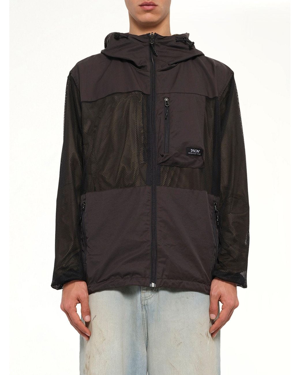 Taion Black Non Down Mountain Reversible W-Zip Hood Jacket for men