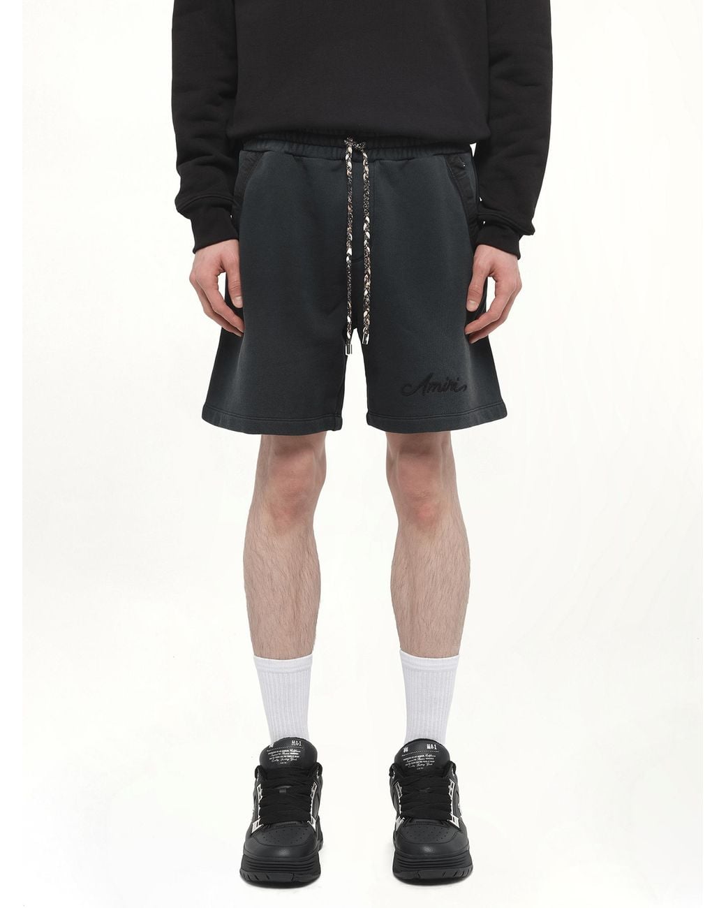 Amiri Black Bleach Bandana Shorts for men