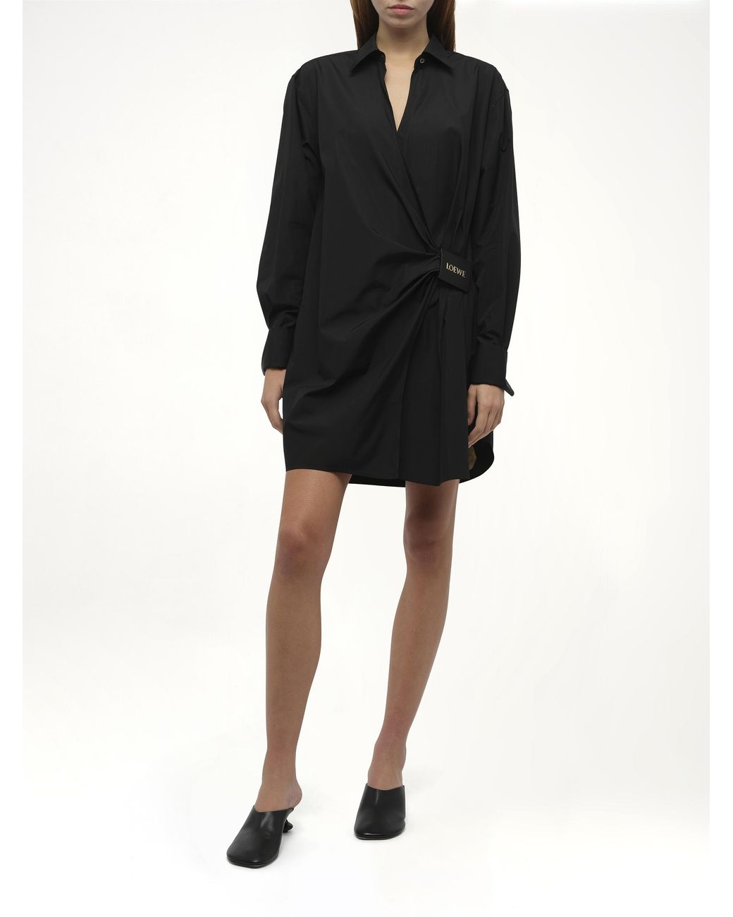 【関税込・国内発送】LOEWE Draped cotton shirt dress Draped cotton shirt dress in black - Loewe | Mytheresa