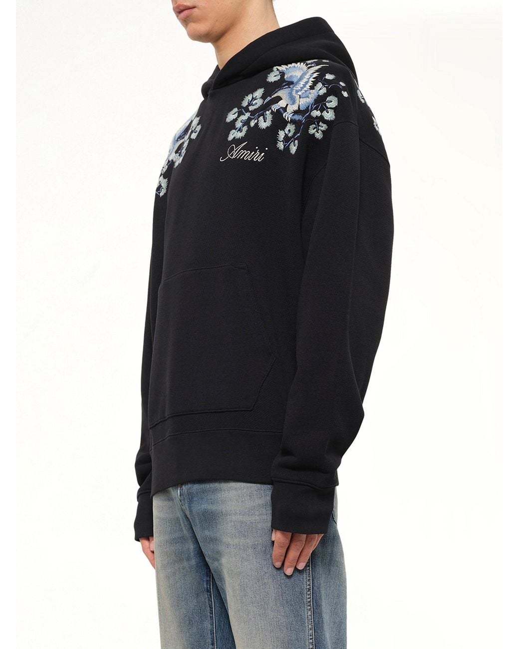 Amiri Black Floral Embroidered Hoodie for men