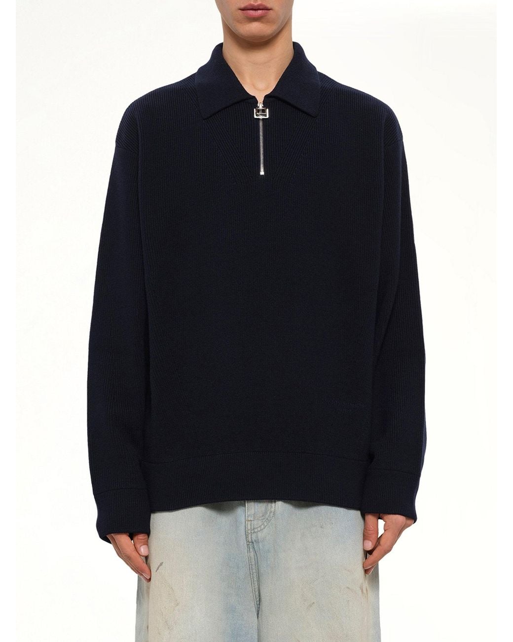 Wooyoungmi Blue Wool Zip Sweater for men