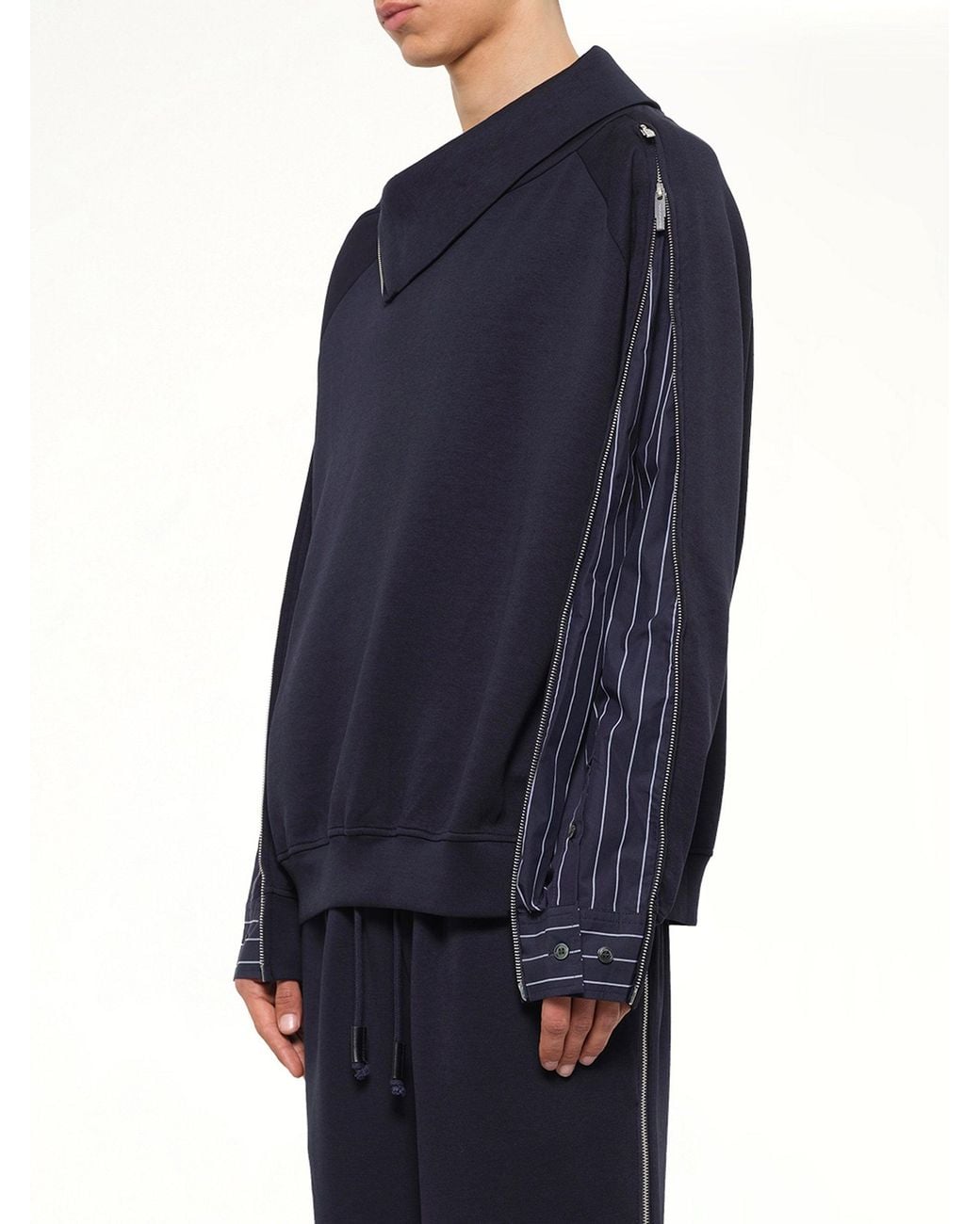 Feng Chen Wang Blue Striped Patchwork Sweatshirt for men