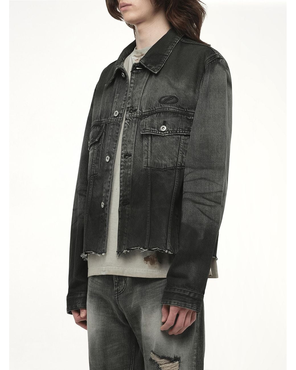 we11done Black Dark-Spray Detail Denim Jacket for men