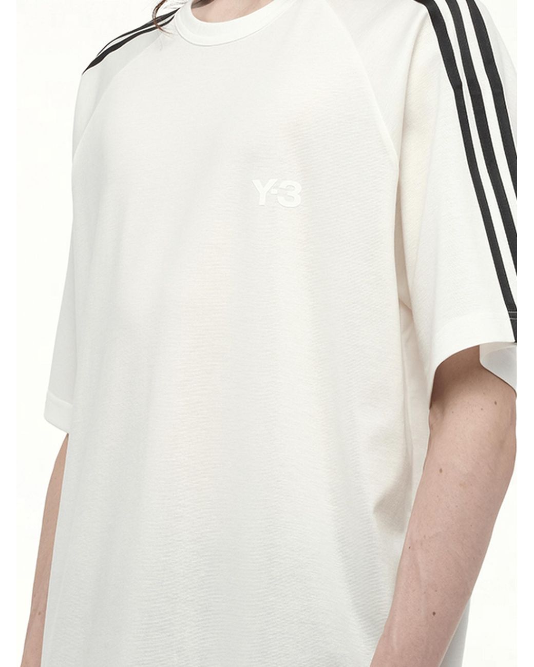 Y-3 White Wire Stripe Short Sleeve T-Shirt for men