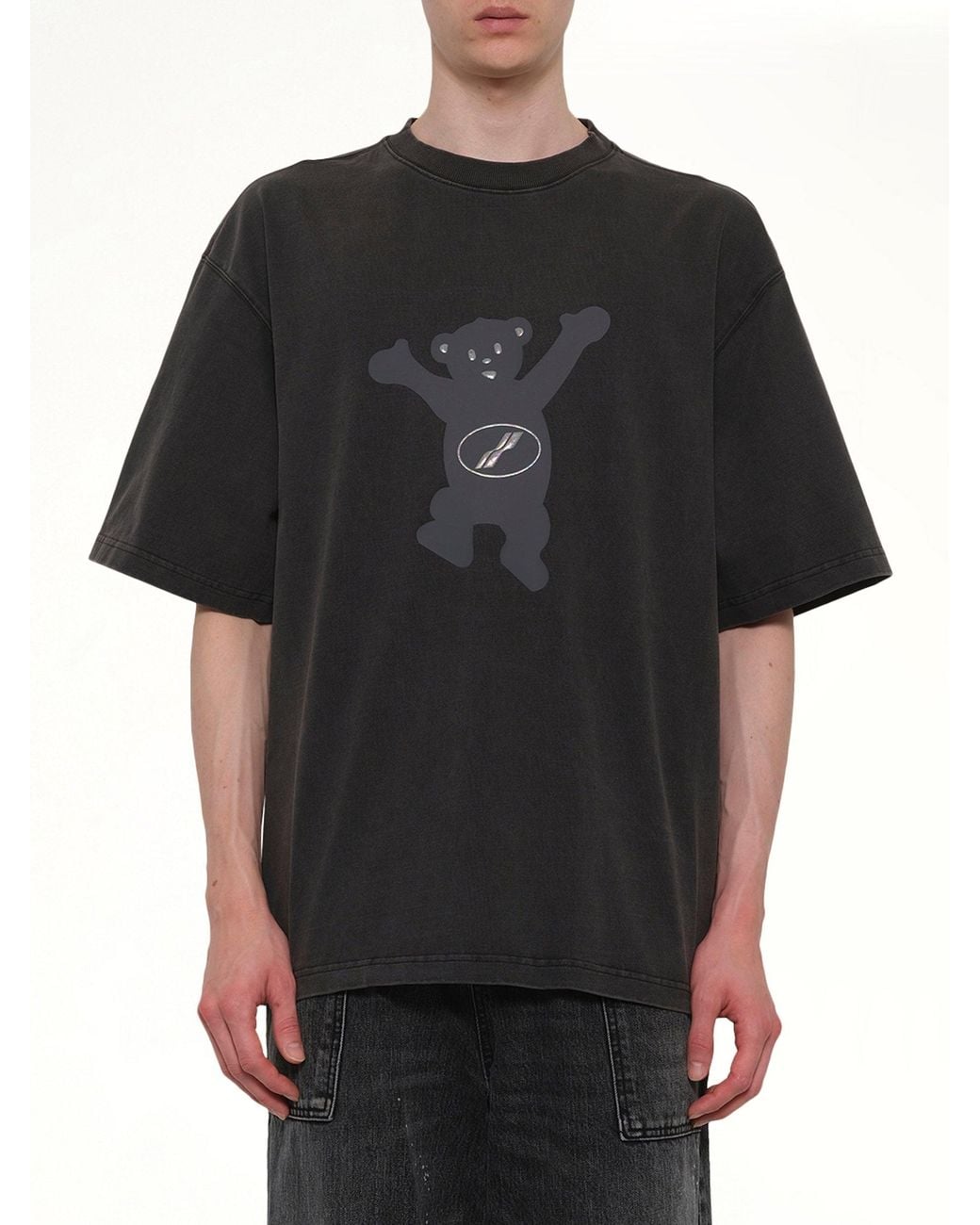 we11done Black Teddy Logo T-Shirt for men