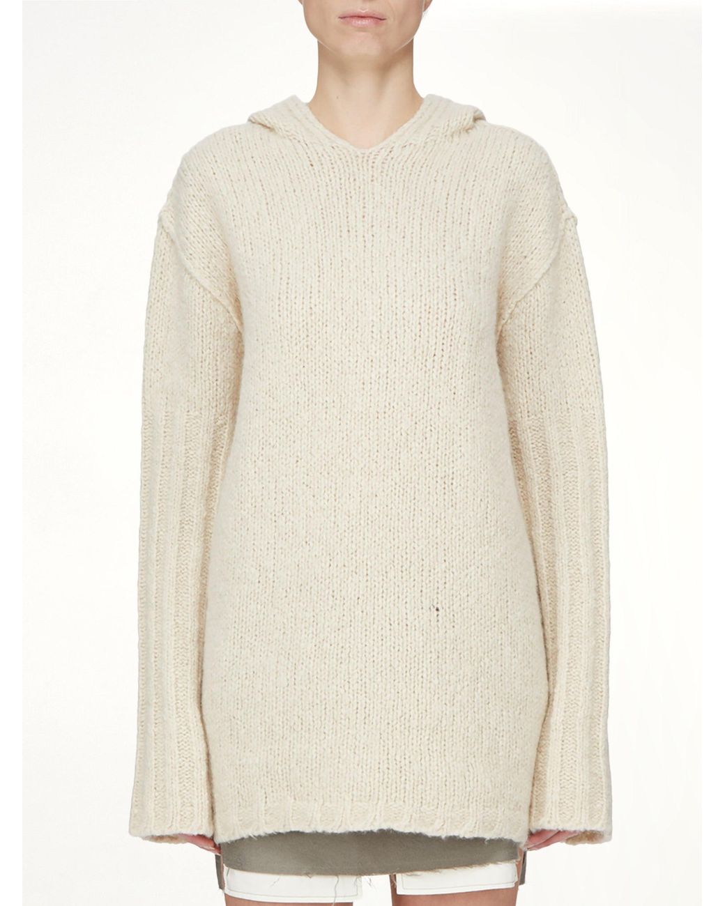 Rick Owens White Silk Cashmere Oversized Hoodie