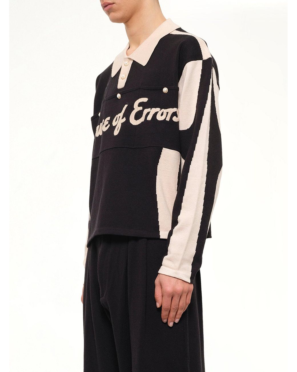 House of Errors Black Knitted Cat Burglar Rugby for men