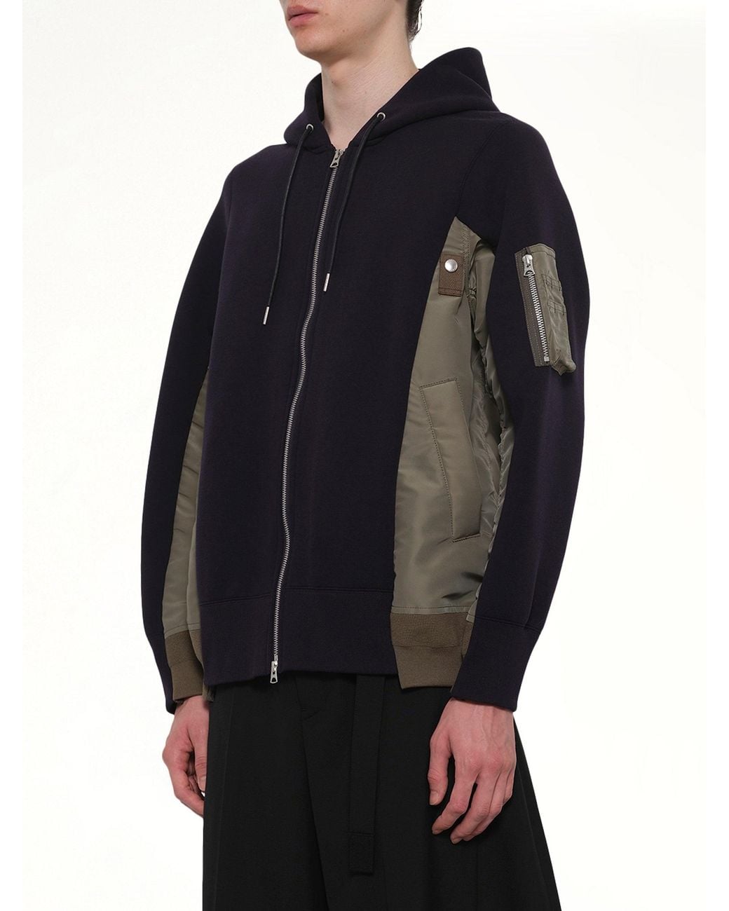 Sacai Blue Sponge Sweat X Nylon Twill Zip Hoodie for men