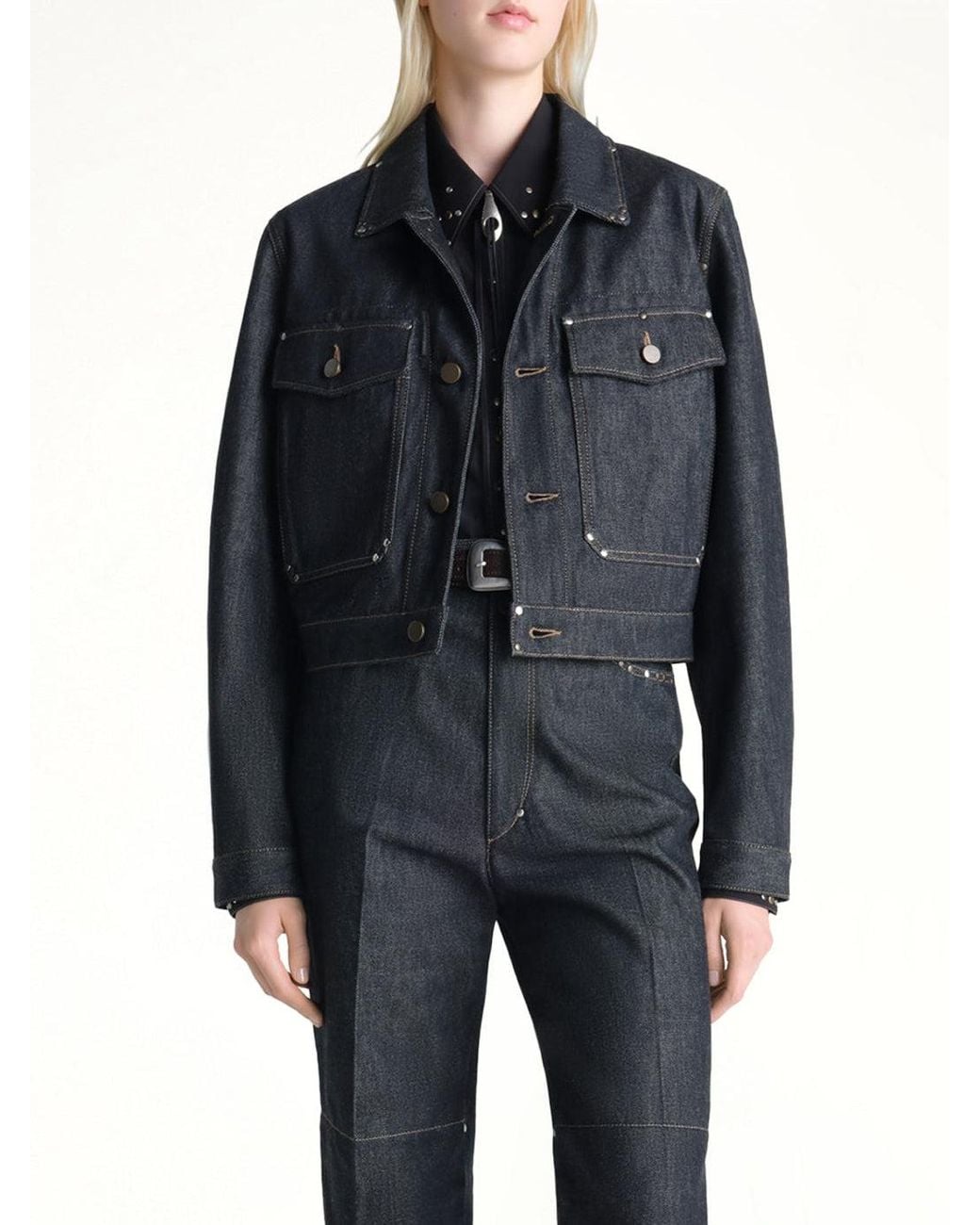 Lemaire Blue Cropped Blouson With Studs
