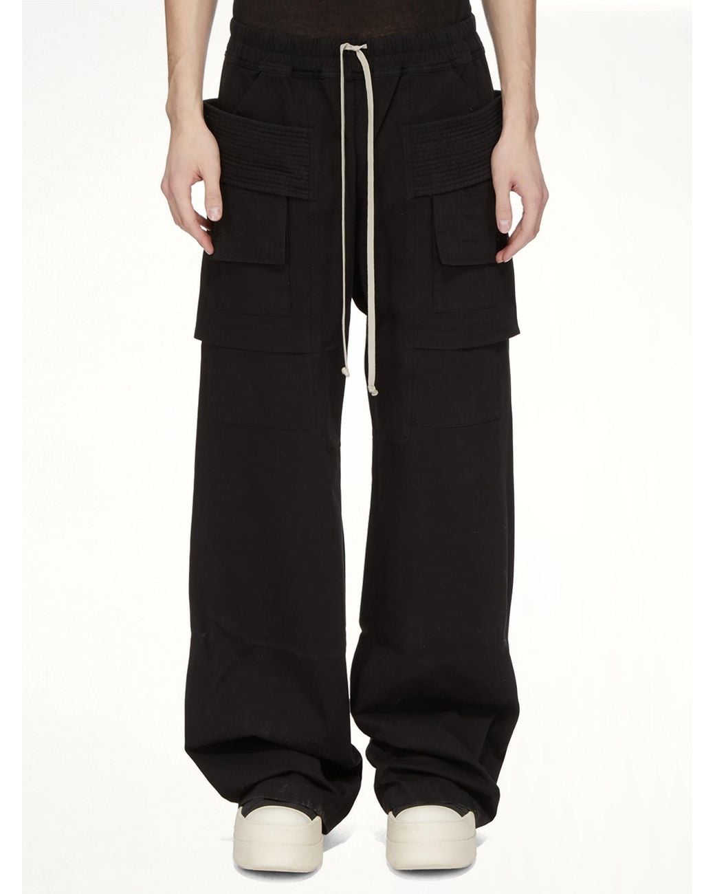 Rick Owens Black Cotton Twill Creatch Wide Cargo Drawstring Pants for men