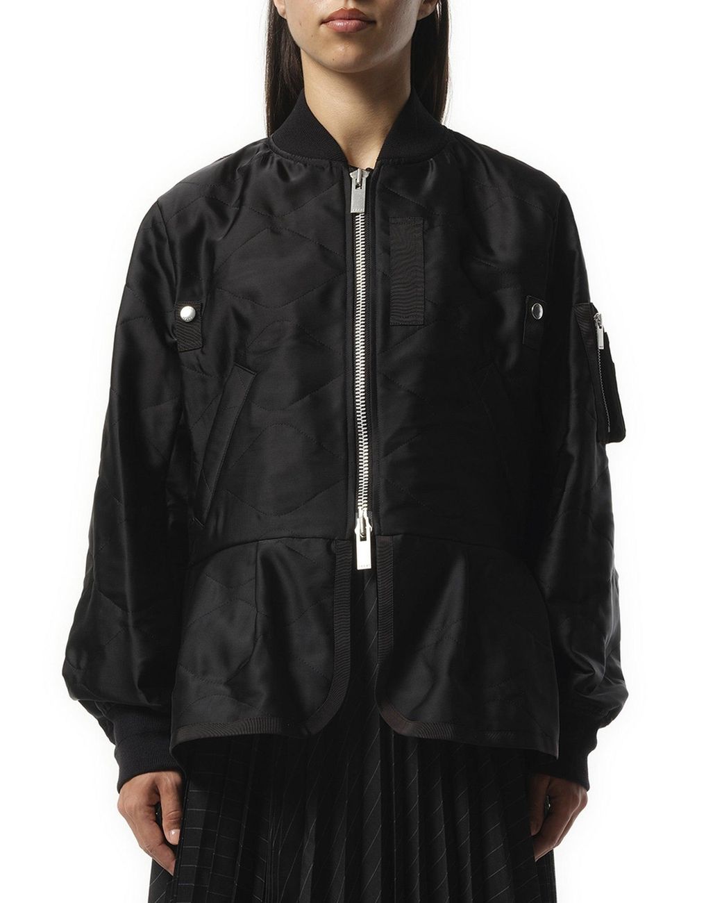 Sacai Quilted Satin Blouson Bomber Jacket, 100% Polyester in