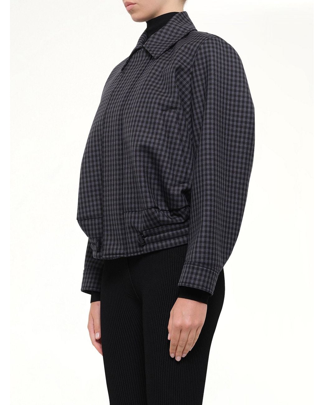 Loewe Blue Wool Check Drawstring Jacket