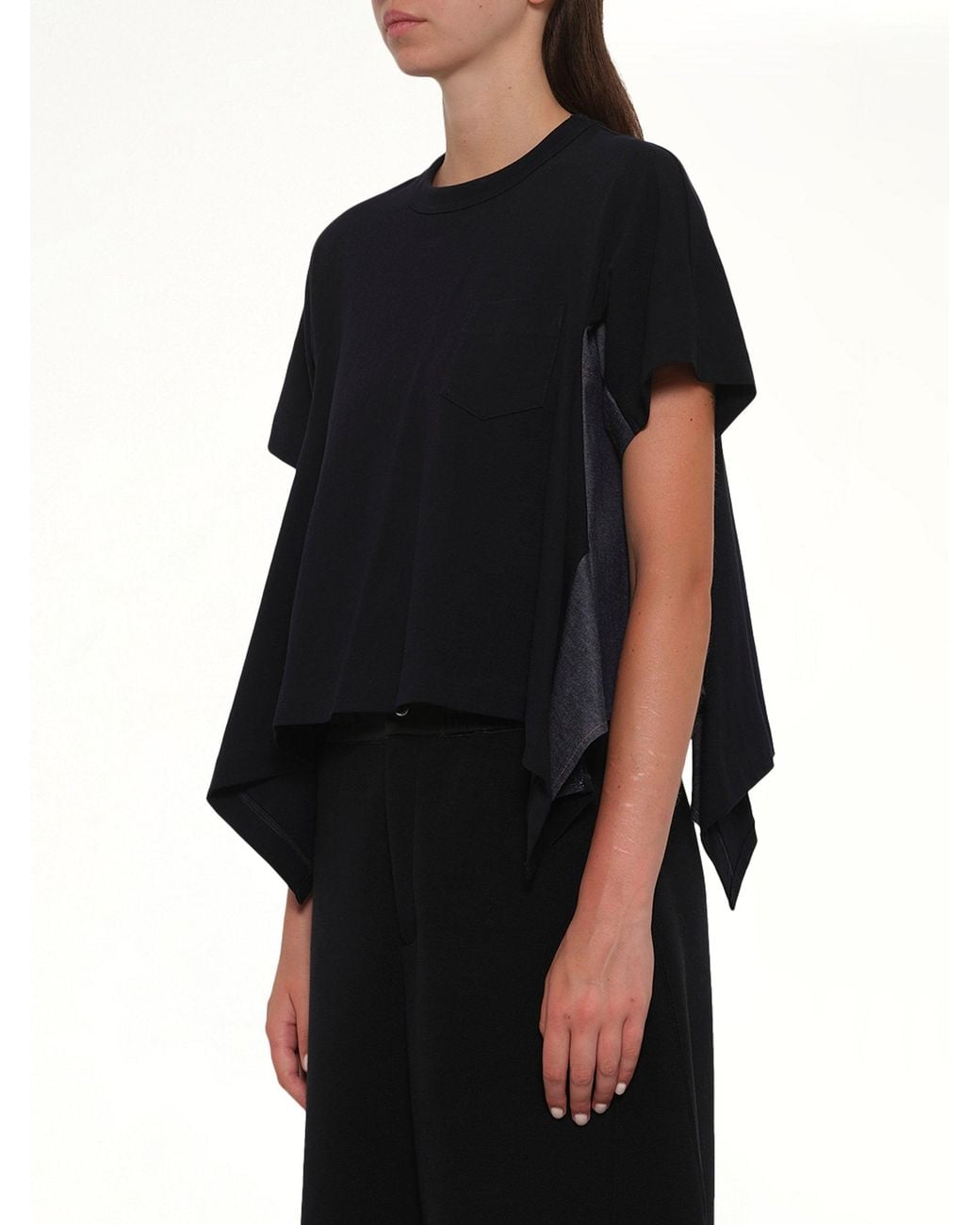 Sacai Black Light Weight Denim X Cotton Jersey T-Shirt