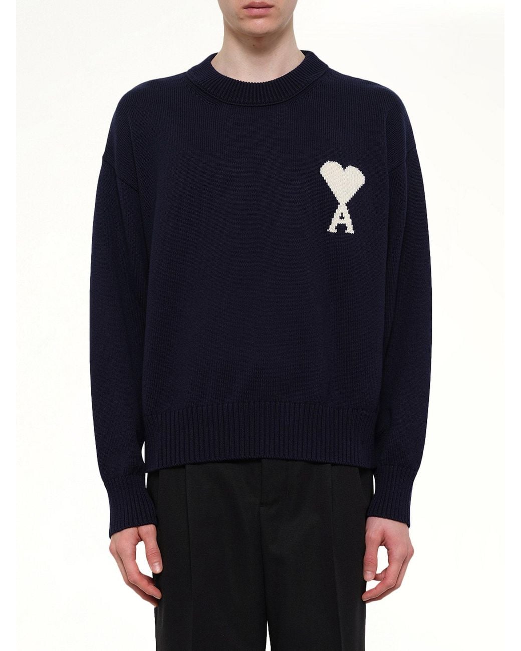 AMI Blue Contrasted Ami De Coeur Sweater for men