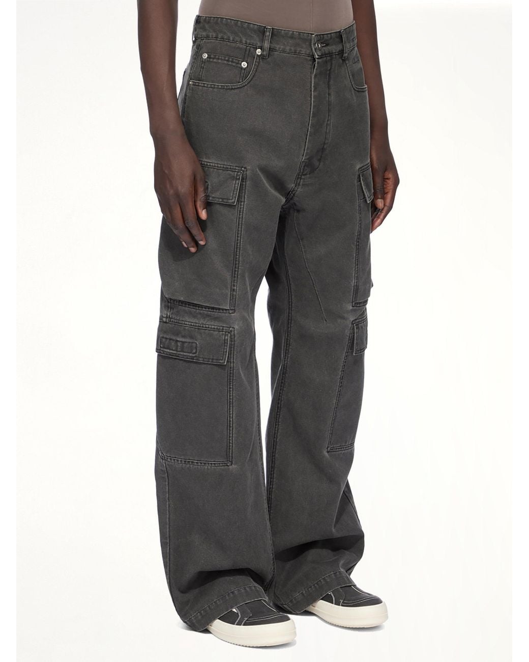 Rick Owens Gray Cotton Canvas Double Cargo Jeans for men