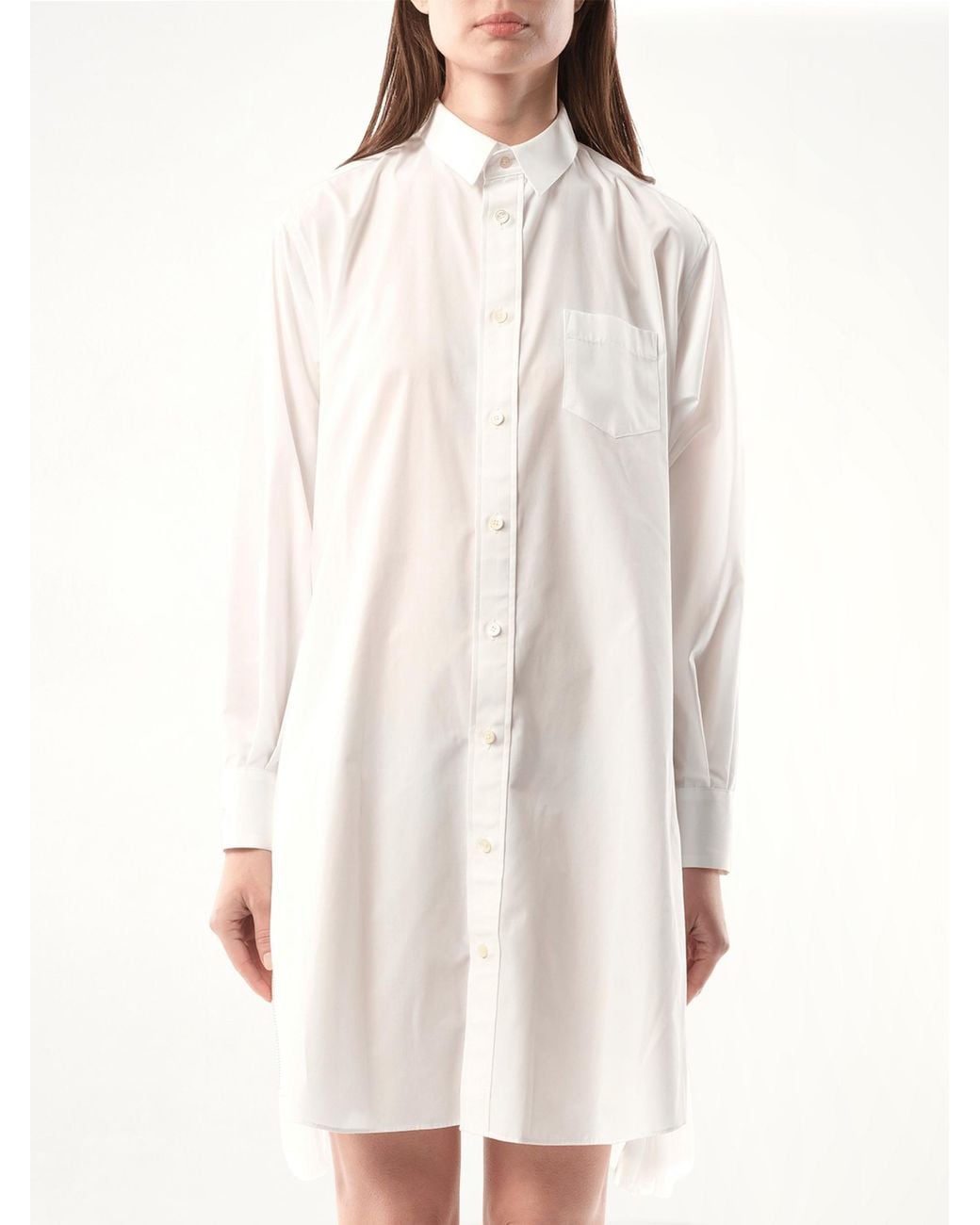 Sacai White Cotton Poplin Dress, Long Sleeves, 100% Cotton