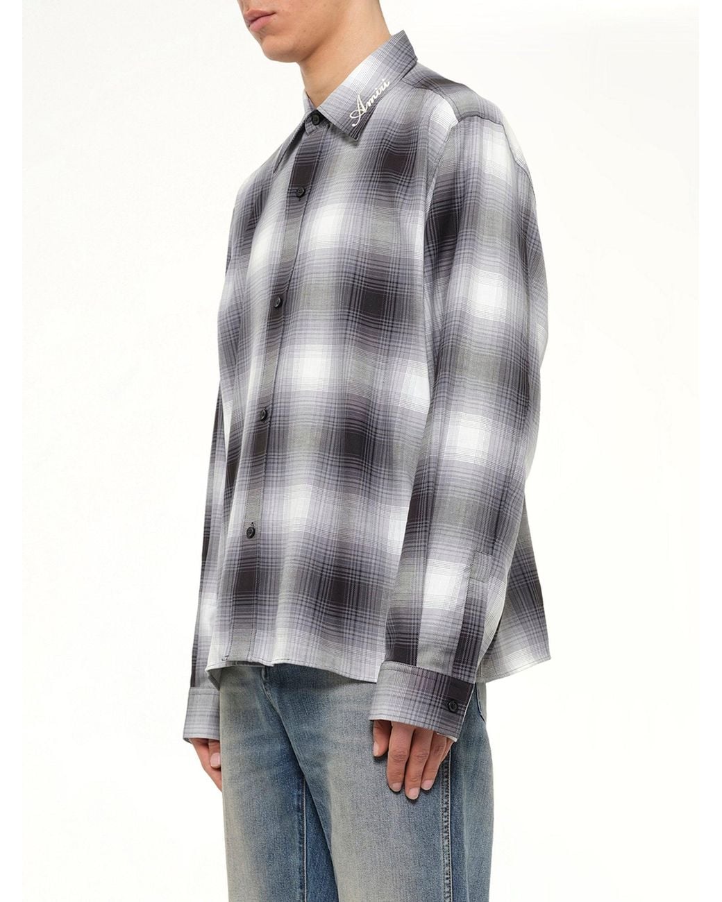 Amiri Gray Oversized Flannel Shirt for men