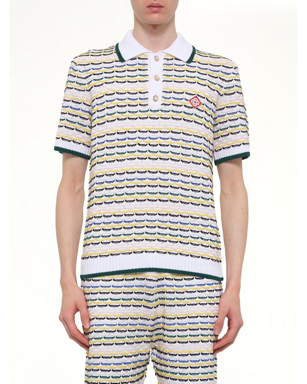 Casablanca White Tuck Stitch Polo Shirt for men
