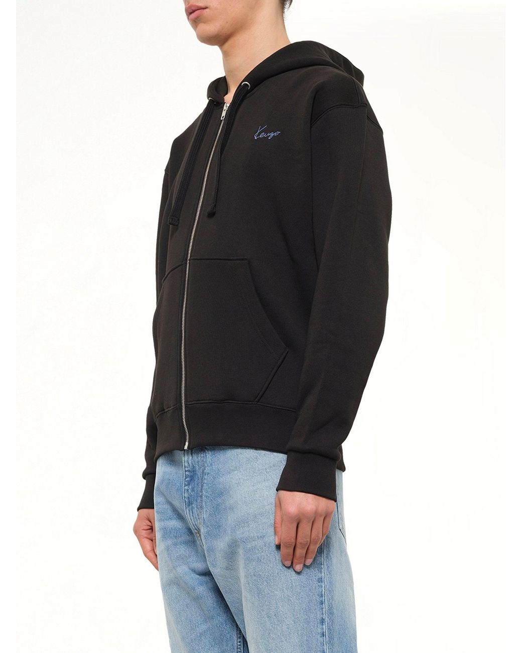KENZO Black Signature Classic Zip Up Hoodie for men