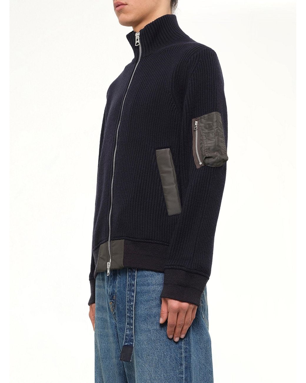 Sacai Blue Wool Knit Blouson for men