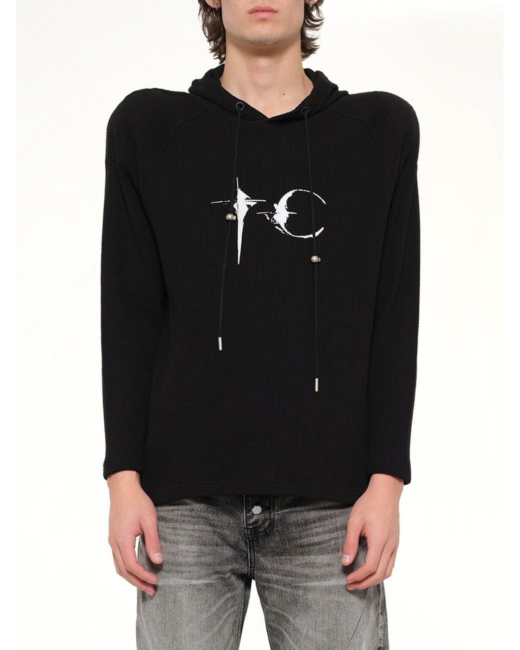 THUG CLUB Black Bulk Shoulder Waffle Hoodie for men