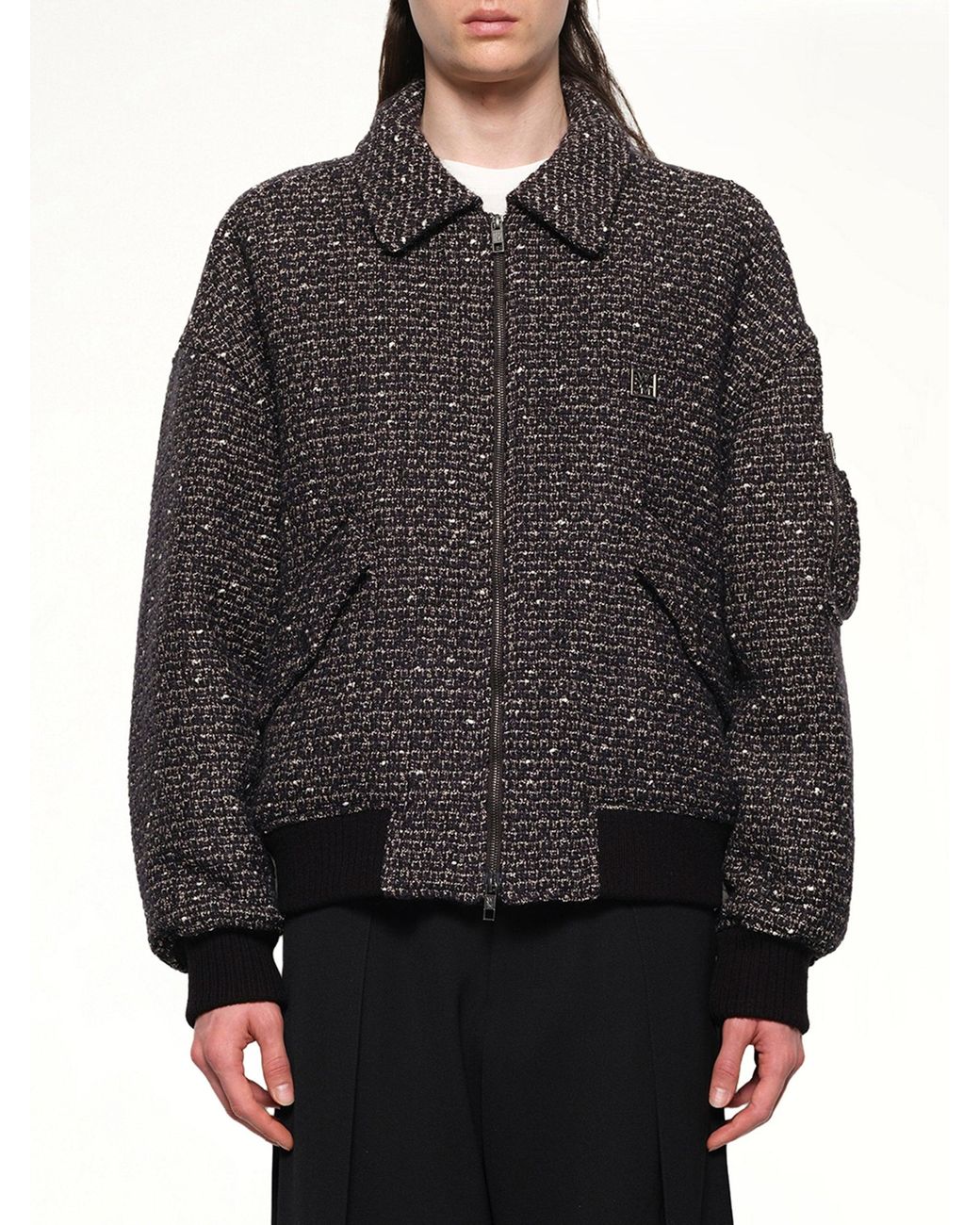 Wooyoungmi Gray Tweed Bomber Jacket for men