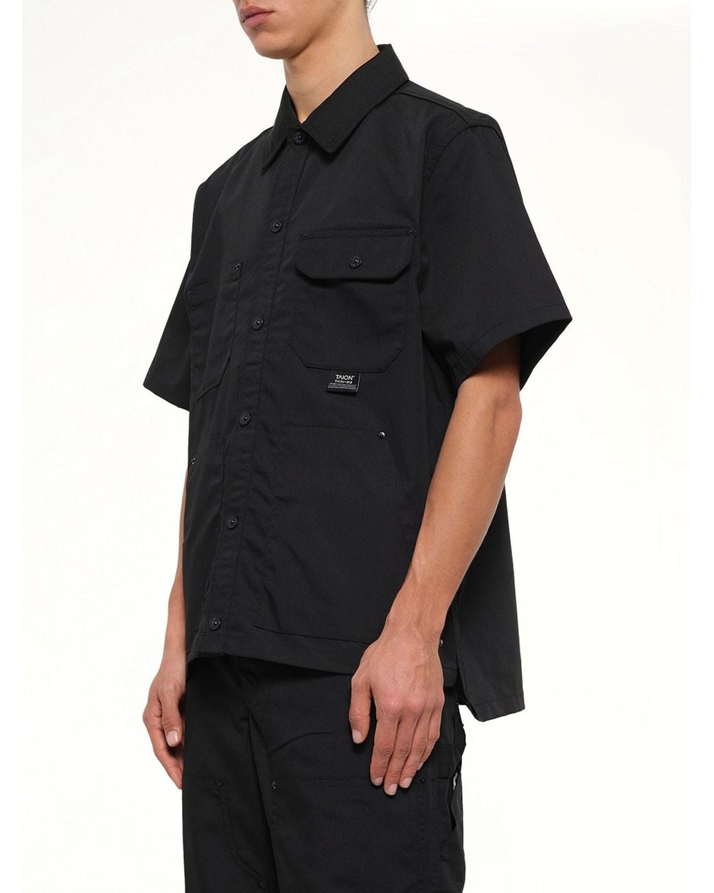 Taion Black Non Down Work Half Sleeve Shirt for men