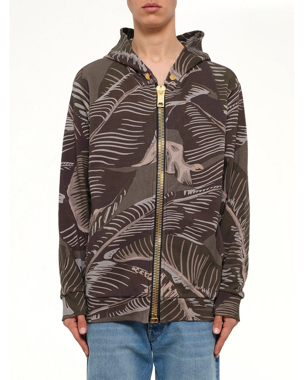 Palm Angels Brown Banana Leaves Zip Hoodie for men