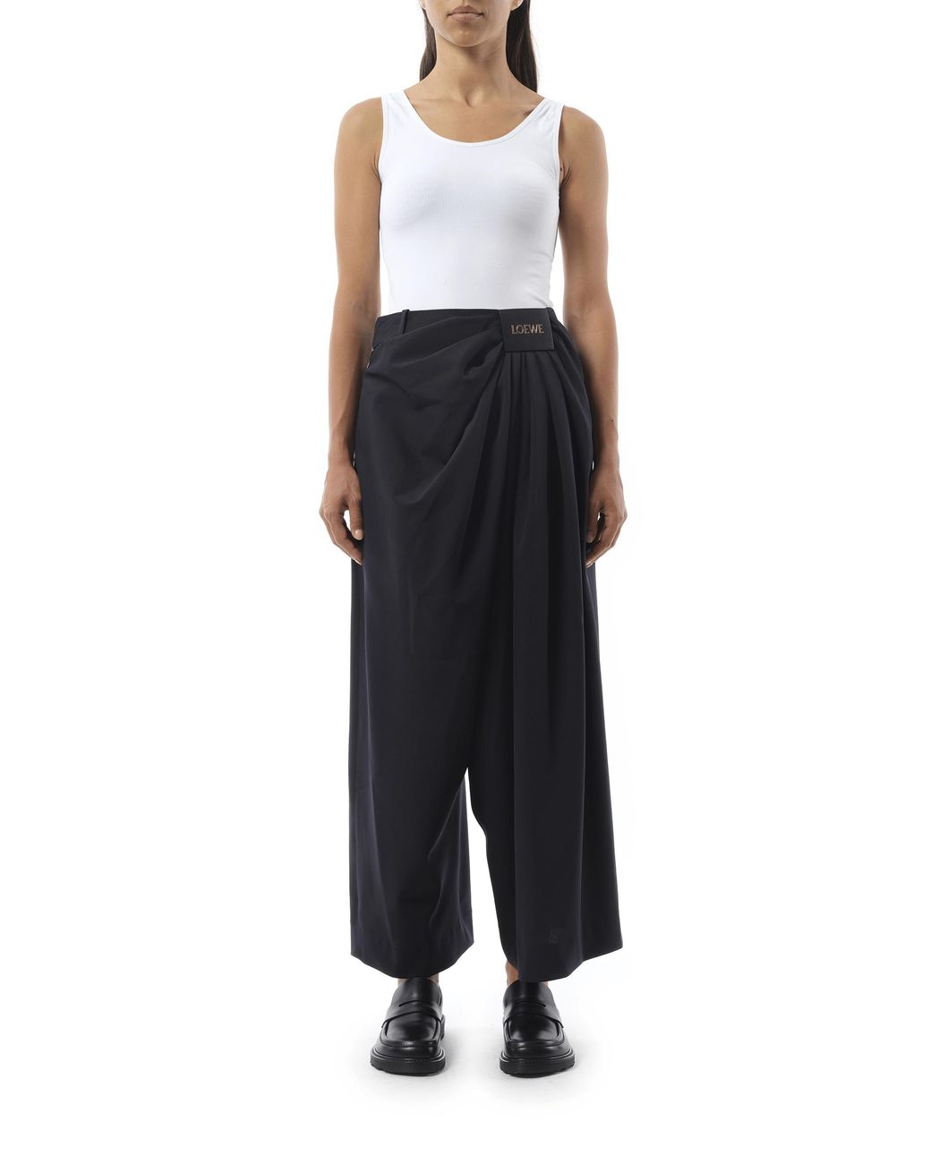 Loewe Cropped Draped Trouser, 100% Wool in Black | Lyst