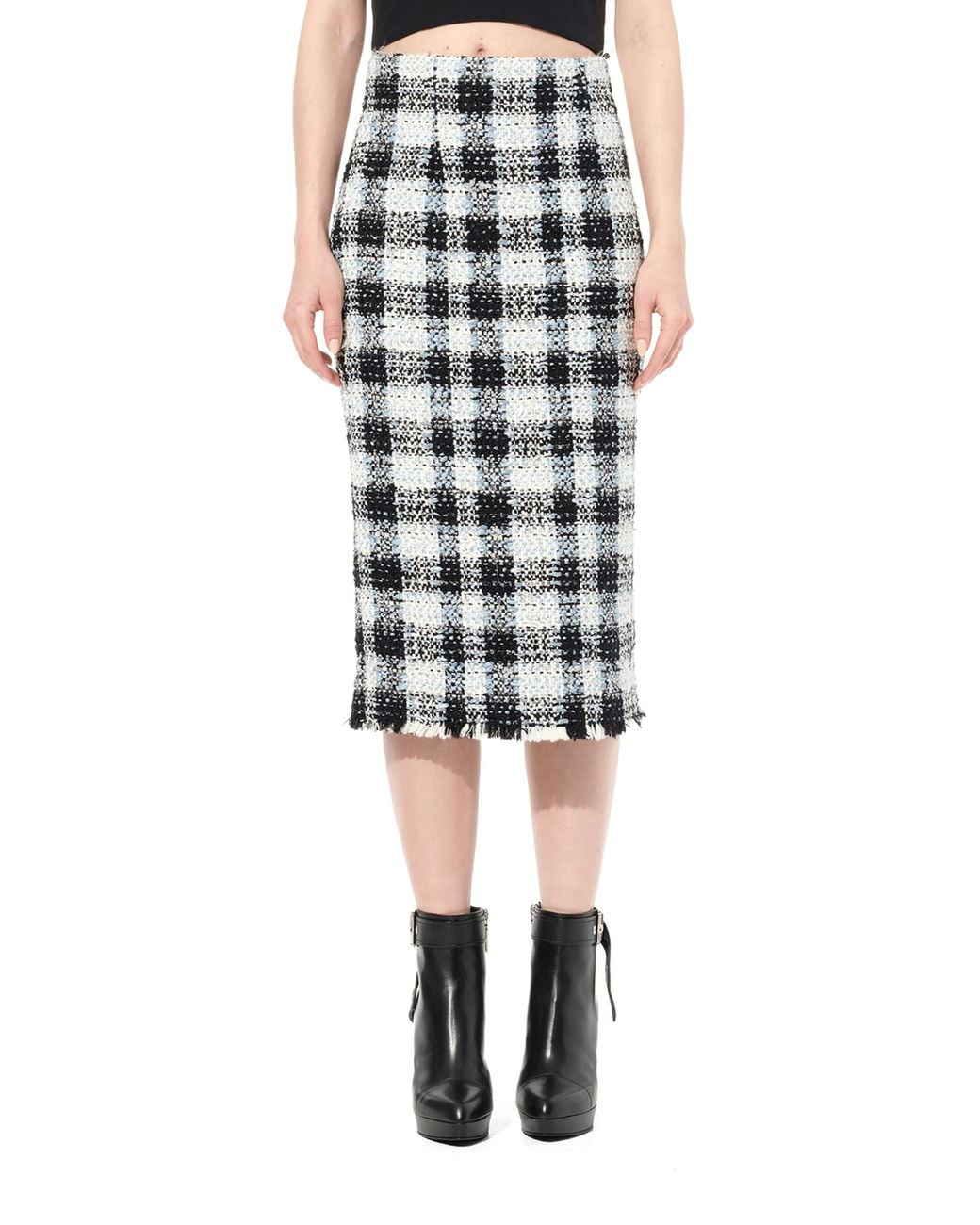 McQueen Black Check Tweed Skirt