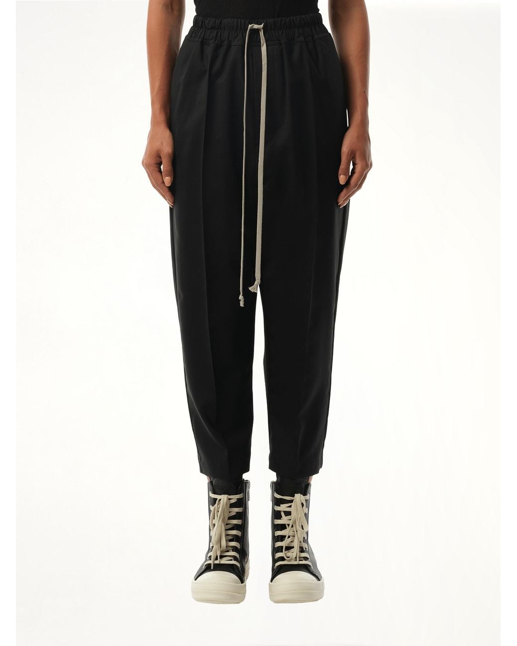 Rick Owens Black Drawstring Astaires Cropped Pants